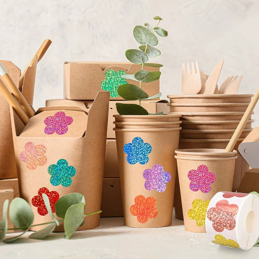 500 bunte Laser-Blumen-Aufkleber aus Papier als dekorative Siegelaufkleber für Geburtstag, Hochzeit und Partygeschenke - Bild 2