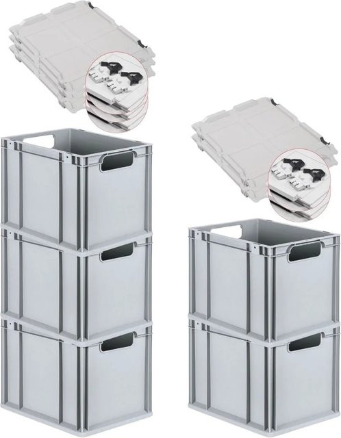 PROREGAL Spar Set 5x Eurobox Nextgen Economy mit Scharnierdeckel und schwarzen Schiebeschnappverschlüssen, Grau, H x B x T: 32 x 30 x 40 cm - Bild 1