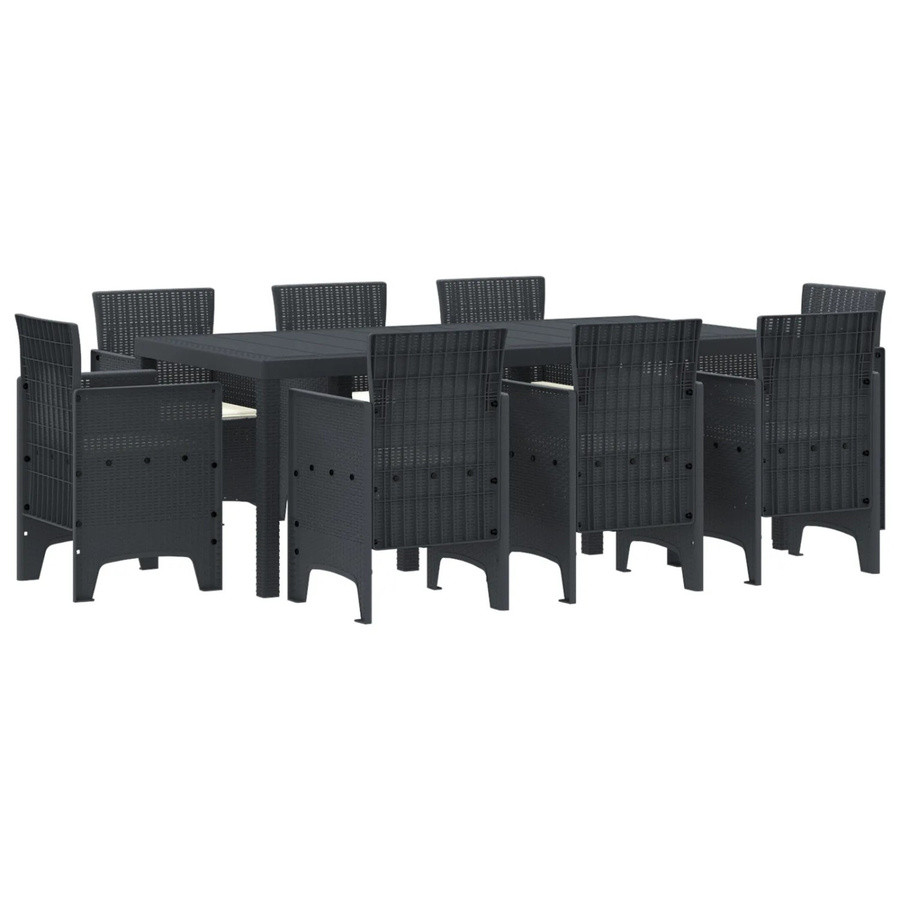 vidaXL 9-tlg Garten-Essgruppe aus Poly Rattan mit Kissen in Anthrazit - Bild 2