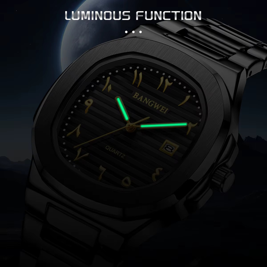 BANGWEI Armbanduhr, Edelstahl, Quarz, Schwarz, Herren - Bild 4