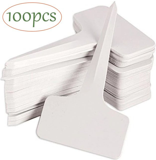 Weiße T-Typ Pflanzenschilder aus PVC für Garten und Kindergarten, Etiketten für Sämlinge und Blumentöpfe, B: 10 cm, H: 6 cm - Bild 1