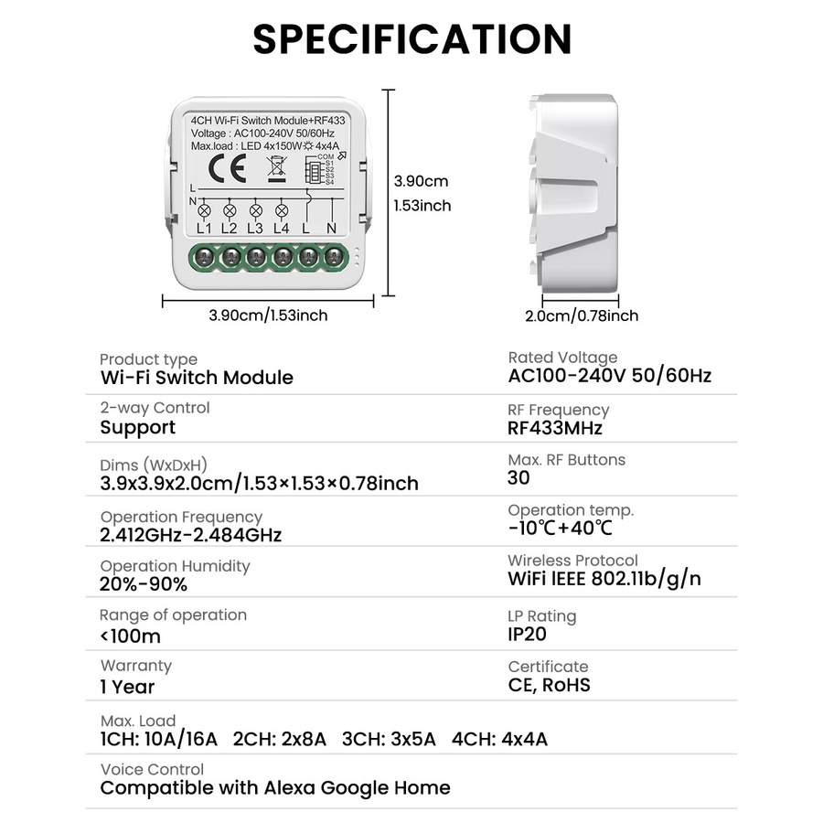 GIRIER Tuya WiFi Smart Switch Modul in Weiß mit RF433, Neutralleiter erforderlich, unterstützt Zwei-Wege-Steuerung und ist kompatibel mit Alexa und Google Assistant - Bild 5