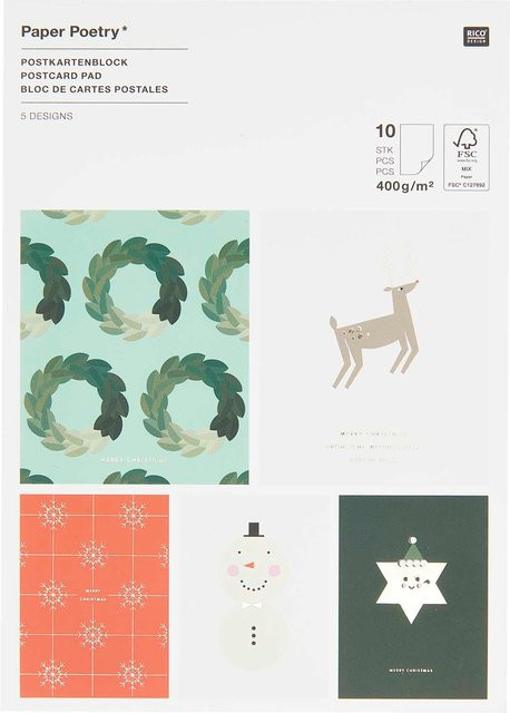 Rico Design Paper Poetry Postkartenblock I love Christmas, 10 Stück, Multicolor und Weiß, B: 12,5 cm, H: 17,6 cm - Bild 1
