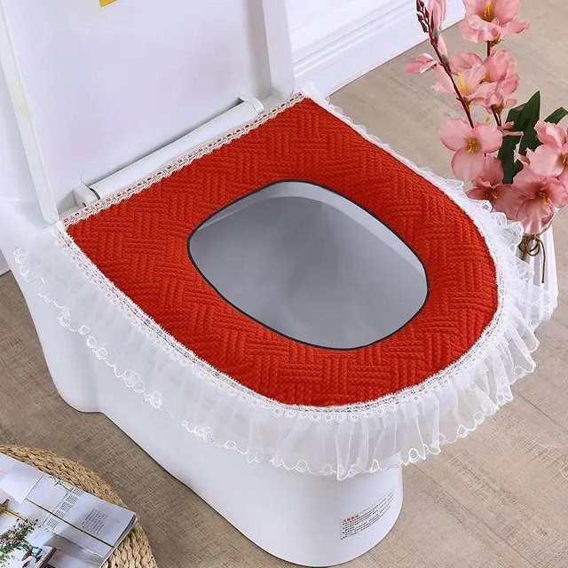 Universelle Toilettensitzmatte aus Samt mit Spitze in Grau, Staubschutz für den Toilettendeckel mit Reißverschluss - Bild 1