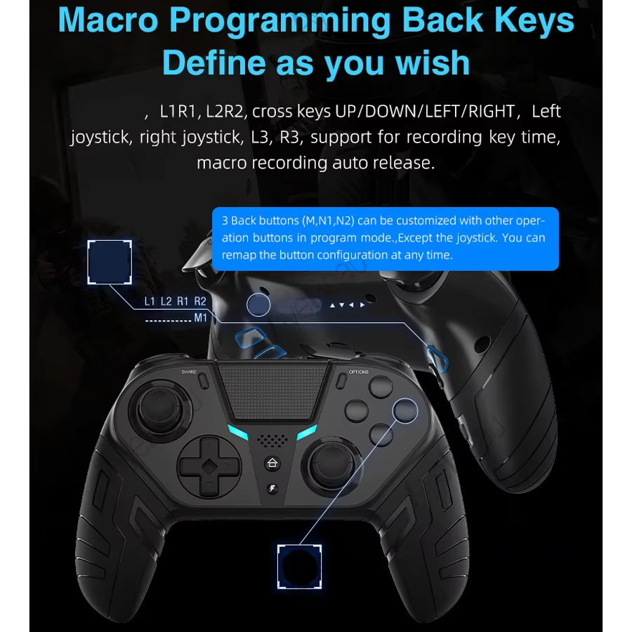 AyeBeau Bluetooth USB Gamepad Schwarz für PlayStation PS4, PS3, Android, PC und Mobile Geräte - Bild 3