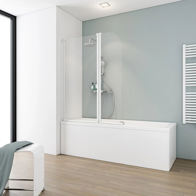 Schulte ExpressPlus Badewannentrennwand aus Echtglas, faltbar, Weiß/Transparent, B: 140 cm, H: 115 cm - Bild 1