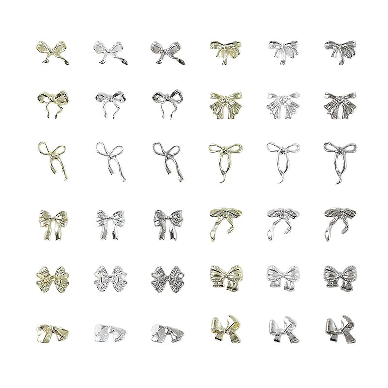 Ys Nagelanhänger Schleife, Metall-Legierung, 50 Stück, Gold/Silber/Weiß - Bild 3