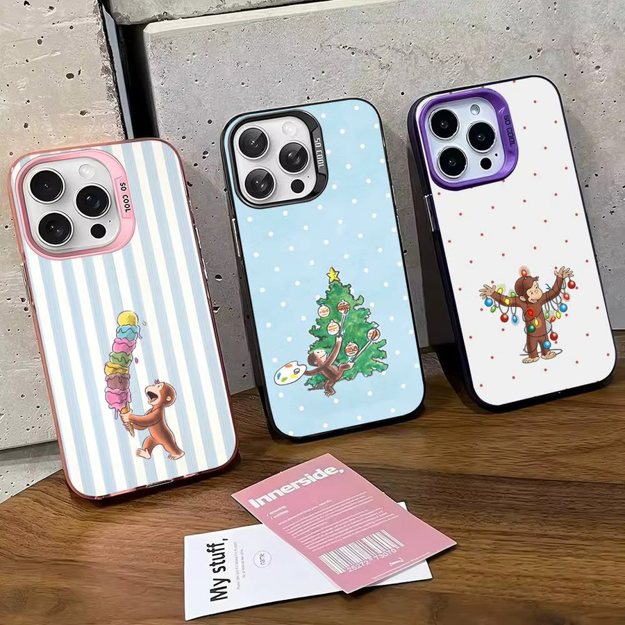 Curious G-George Affen-Handyhülle für iPhone 11 bis 17 Pro Max Plus Pro in Silber und Mehrfarbig - Bild 3