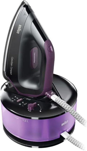 Braun Carestyle Compact Bügelstation IS 2144 BK in Schwarz/Violett mit vertikaler Dampffunktion und Anti-Calc-System - Bild 1