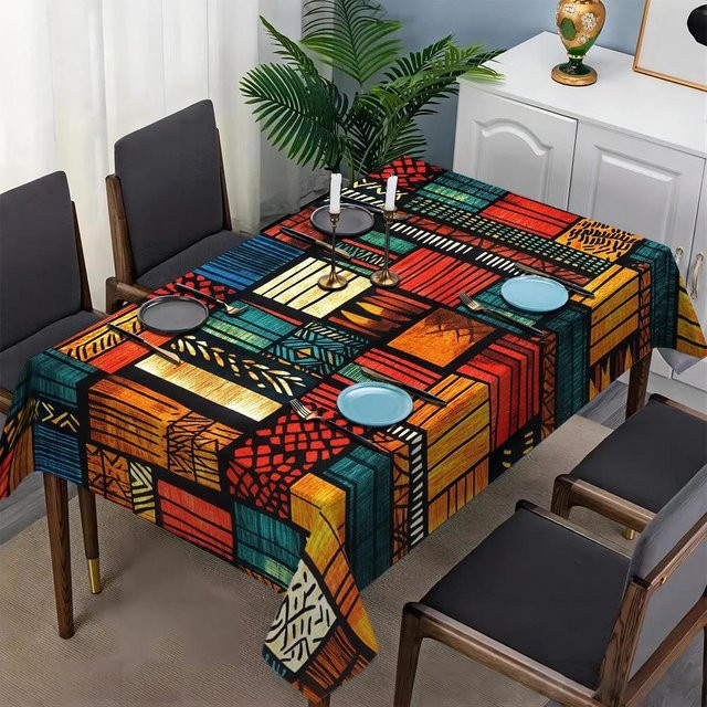 JINGYUE Pet Tischdecke aus Polyester mit ethnischem geometrischem Muster in Rot und Multicolour, B/T: 145 x 180 cm - Bild 1
