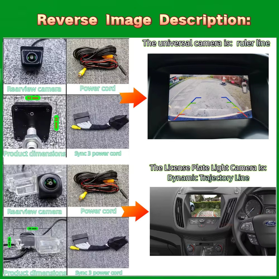 Aut Nuor OEM-Bildschirm für Ford Escape Kuga C520 (2013 bis 2019) mit HD-Rückfahrkamera und Fischaugen-Objektiv in Schwarz - Bild 2