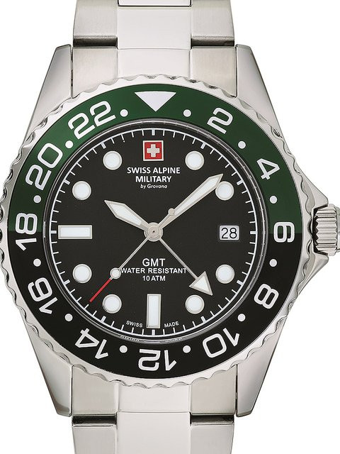 Swiss Alpine Military Herrenuhr GMT, Quarz, Edelstahl, 42 mm, 10 ATM - Bild 1