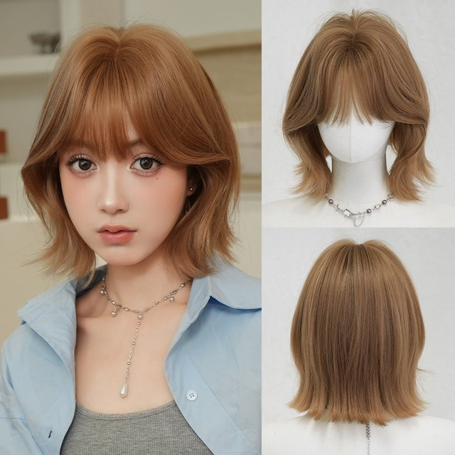 7JHH WIGS Perücke für Damen, goldbraun, kurz, gerade, mit Pony - Bild 1