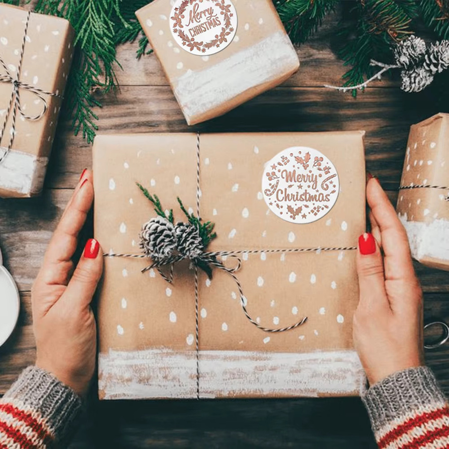 Runde Frohe Weihnachten Geschenk Aufkleber in Blau für DIY Weihnachtsdeko und Paketetiketten - Bild 3