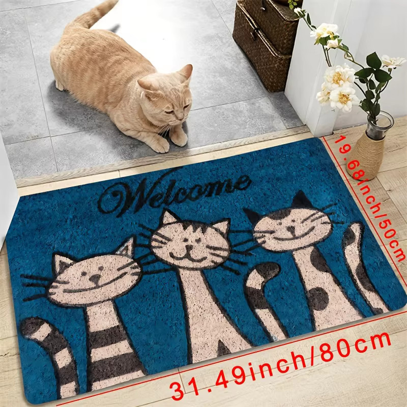 VIKAMA Gestreifter Katzenteppich in Blau, wetterfester Outdoor-Teppich und weiche Bodenmatte für Wohnzimmer, Schlafzimmer oder Garten, B/T: 60 x 40 cm - Bild 4