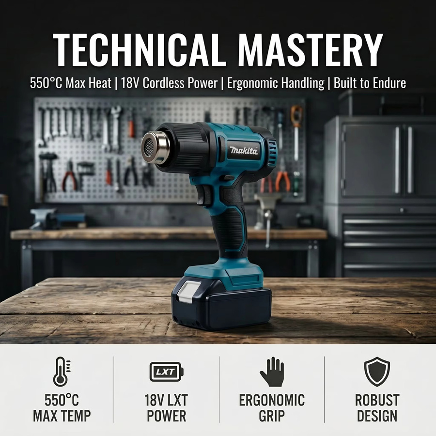 Makita 18V Bürstenloser Akku-Heißluftfön mit LCD-Digitalanzeige und 4-Gang-Luftstrom in Petrol - Bild 4