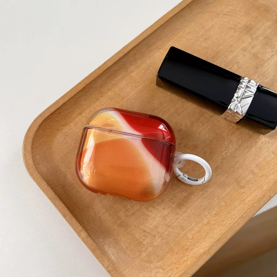 Glänzende Stoßfeste Schutzhülle für Apple AirPods 1 2 3 4 Pro 2 Pro 3 in Orange-Blau Farbblock Farbverlauf mit Haken - Bild 3