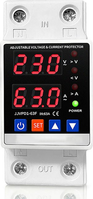 Digitales Über-/Unterspannungsschutzrelais mit Dual-Display für die DIN-Schiene, 230V, einstellbar, Farbe: Weiß - Bild 1