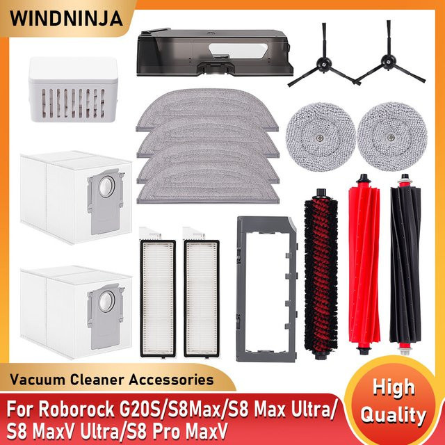 Roborock Zubehör-Set für S8 Max Ultra und S8 MaxV Ultra mit Mopp-Tüchern, Staubsaugerbeuteln, Seitenbürsten, Filtern und Staubbehälter-Ersatzteilen - Bild 1