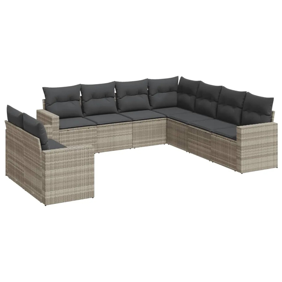 vidaXL 9-tlg Garten-Sofagarnitur in U-Form aus PE-Rattan und pulverbeschichtetem Stahl, Hellgrau - Bild 2
