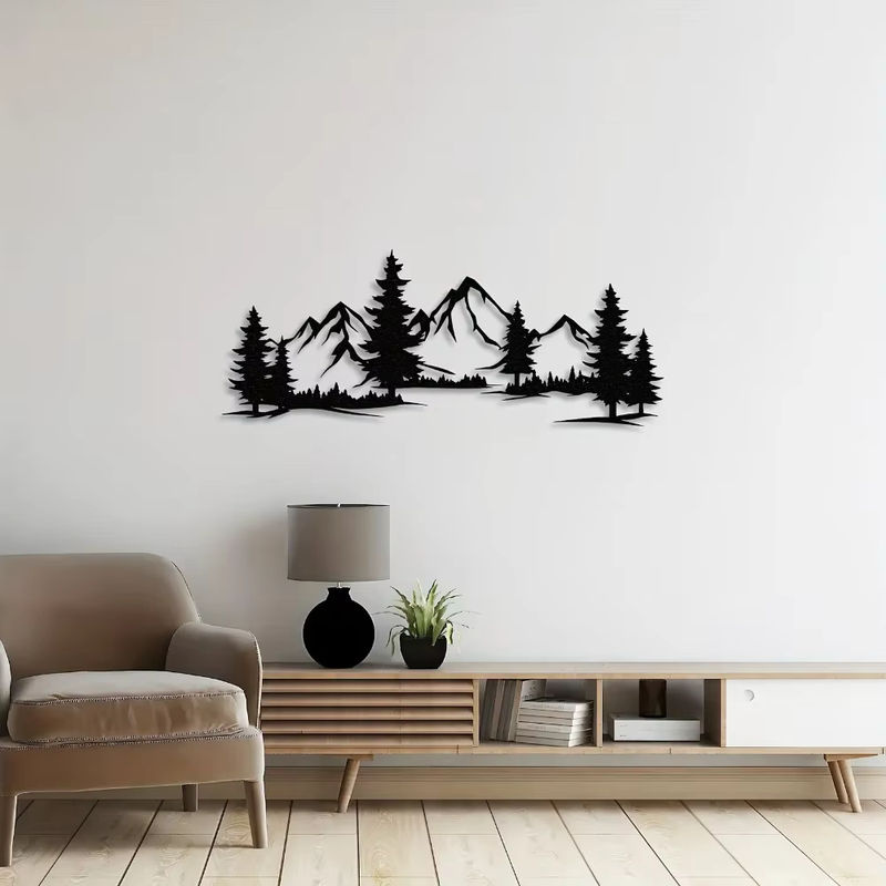 HELLOYOUNG Rustikale Metallic-Wandkunst Wald und Berg in Schwarz zur Wandmontage - Bild 5