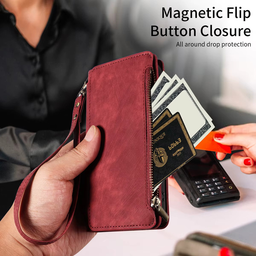 Vintage PU Ledertasche Handyhülle im Wallet Style für Samsung Galaxy A05S A06 A13 A14 A15 A16 5G A22 Note10plus Note20ultra Flip in Grün oder Rot - Bild 6