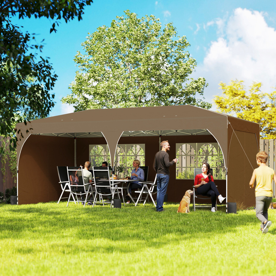 Outsunny Faltpavillon Pop-up Gartenpavillon mit 4 abnehmbaren Seitenwänden Beige B: 6 m, T: 3 m - Bild 2
