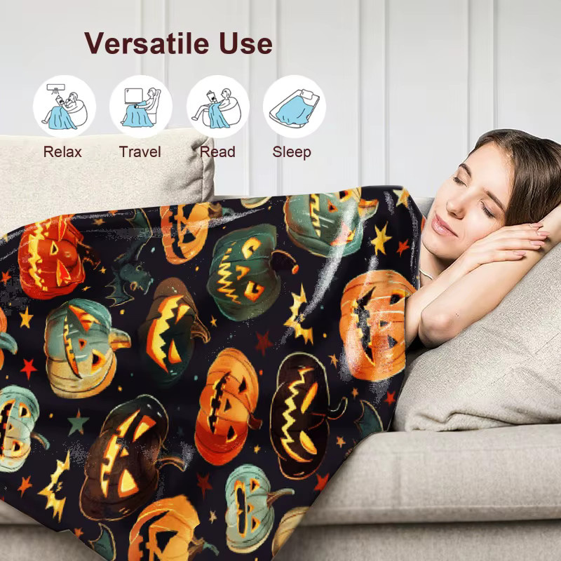 SRH Fleece-Überwurf mit Halloween-Motiv in Mehrfarbig, personalisierbare Kuscheldecke für Bett oder Büro - Bild 3