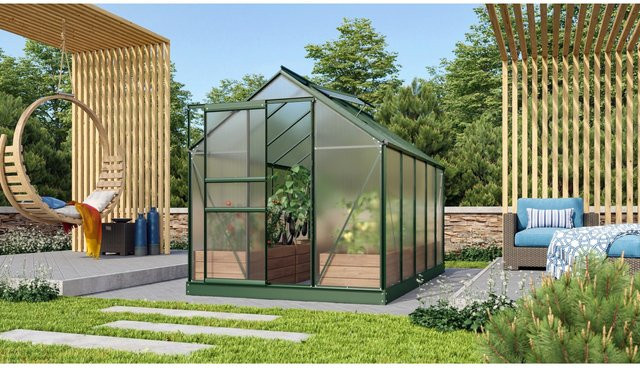 Vitavia Gewächshaus Venus 6200 in Smaragdgrün mit Aluminiumrahmen, Polycarbonat-Verglasung und Fundament - Bild 1