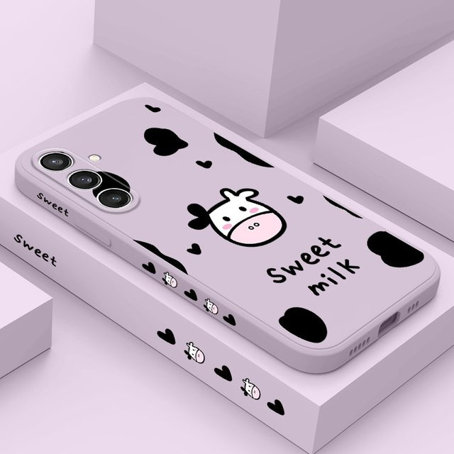 Handyhülle mit niedlichem Kuh-Design aus weichem Silikon für Samsung Galaxy S23 S22 S21 S20 S10 FE Plus Ultra in Schwarz - Bild 1
