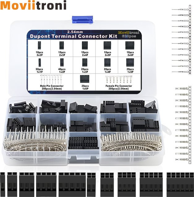 620 Stück Dupont-Stecker Kit mit 2,54 mm Pitch, Kabel Jumper Wire Header Gehäuse, Stecker und Buchsen zum Crimpen, Schwarz - Bild 1
