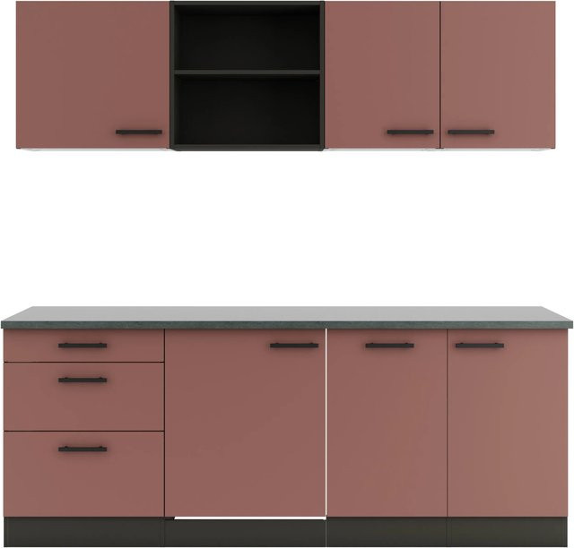 OPTIFIT Nizza407 Küchenzeile in Rostrot mit modernem Design und melaminbeschichteten Qualitätsspanplatten, Breite: 210 cm - Bild 1