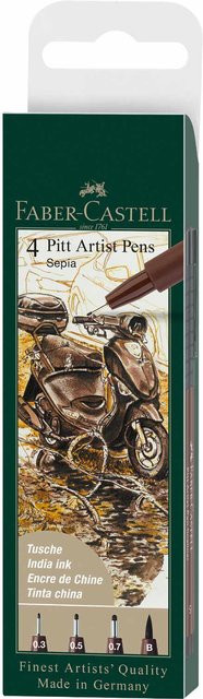 Faber Castell Pitt Artist Pen Set mit verschiedenen Spitzen in Sepia und Braun, 4er Set - Bild 1