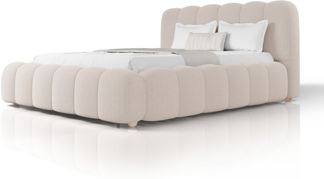 Juskys Polsterbett Catania mit Bouclé-Stoff im Bubble Design, Beige, B/T/H: 140 x 200 cm - Bild 1
