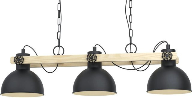 Eglo Pendelleuchte Lubenham 3-flammig in Schwarz-Braun aus Stahl und Holz im Vintage-Design mit E27 Fassung - Bild 1