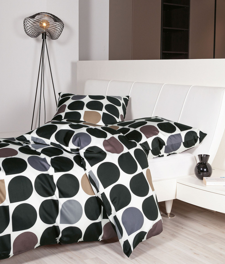 Janine J.D. Mako-Satin Bettwäsche Punkte Tropfen Retro Schwarz, B/H: 240 x 220 cm mit Kissenbezug 80 x 80 cm - Bild 1