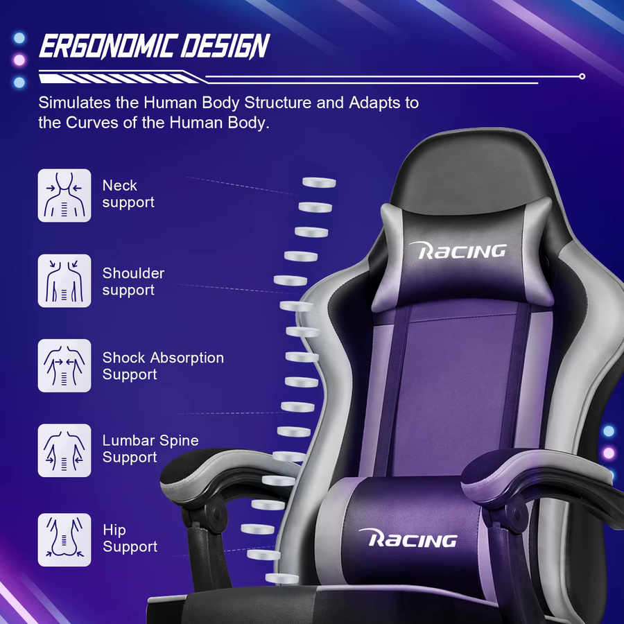 AUTHMIC Ergonomischer Gaming-Stuhl in Weiss mit 170 Grad Liegefunktion, faltbarer Fußstütze und atmungsaktivem Material, Belastbarkeit bis 150 kg - Bild 2