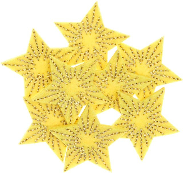 Rico Design Filzstreu Sterne bestickt, Gelb-Gold, 8 Stück, B: 3,5 cm, H: 3,3 cm - Bild 1