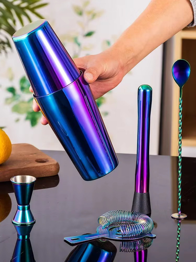 5/7-teiliges Regenbogen Cocktail Shaker Set aus Edelstahl, Boston Shaker Barkeeper Kit für Party und Bar, Mehrfarbig - Bild 2