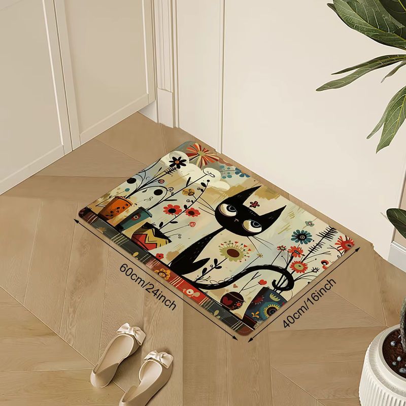 VIKAMA Küchenteppich mit schwarzem Katzenmuster, wasserdichter Teppich für Küche, Badezimmer oder Wohnzimmer, Schwarz - Bild 3