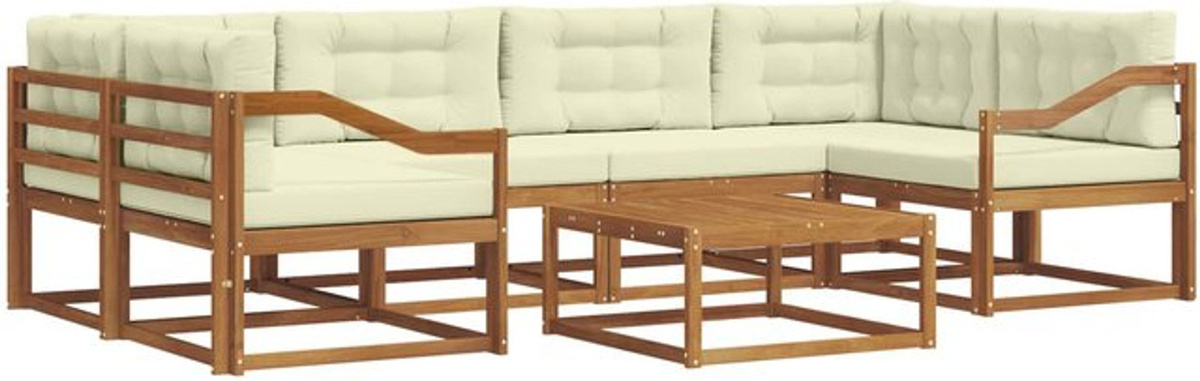 Modernes 7-teiliges Outdoor-Sofagarnitur Loungemöbel Set aus Akazie Holz in Natur und Beige von vidaXL - Bild 1