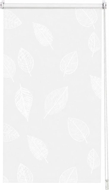 Sekey Seitenzugrollo ohne Bohren, blickdichtes Sichtschutzrollo mit Blatt-Design in Weiss, B: 40 cm, H: 130 cm - Bild 1