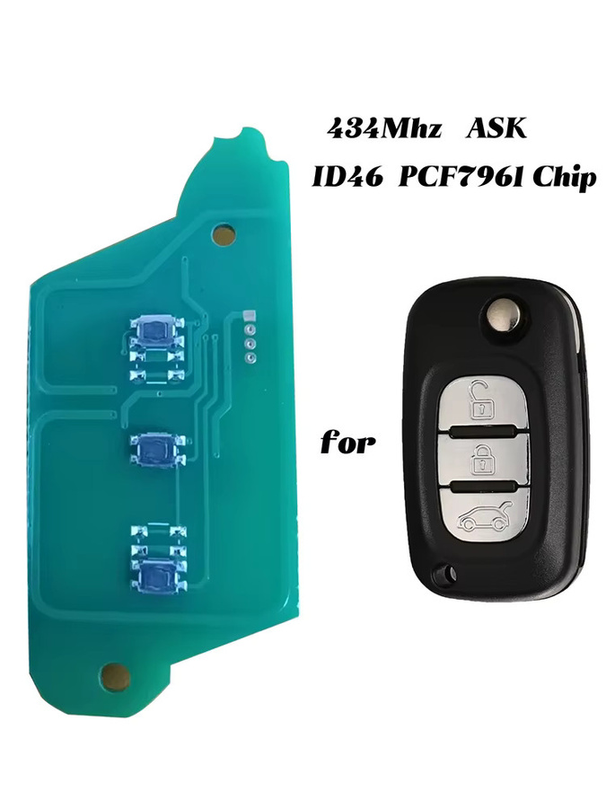 Jingyuqin 3-Tasten Fernbedienung Auto-Platine 434MHz FSK mit ID46 PCF7941 Chip für Renault Clio III, Master und Twingo (2006-2016), Multicolor - Bild 2
