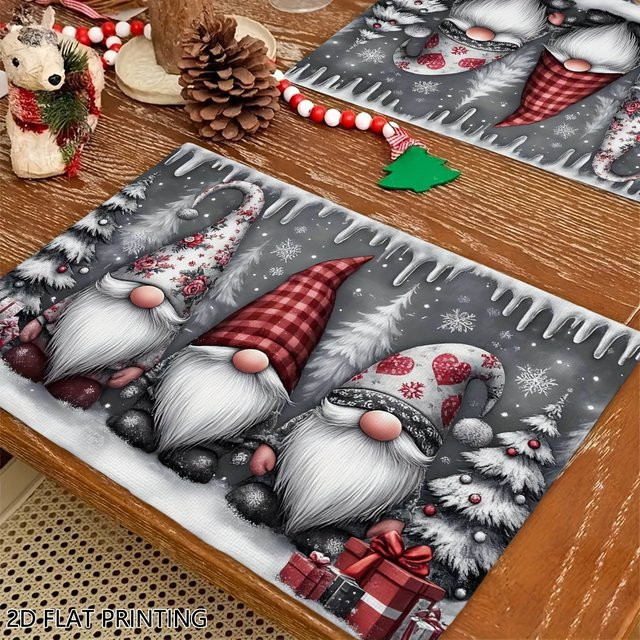 VIKAMA Weihnachtsmatte Set mit Weihnachtsmannhut, Weihnachtsbaum und Schneeflocken in Rot und Multicolour für Tischdekoration und Restaurants - Bild 1