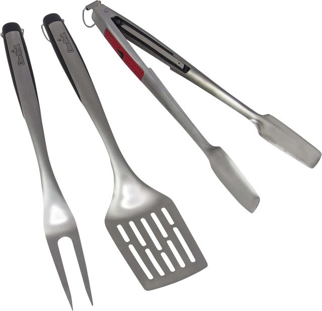 CHAR BROIL Comfort Grip Grillbesteck 3-teilig aus Edelstahl und Silikon in Silber mit Wender, Grillzange und Fleischgabel - Bild 1