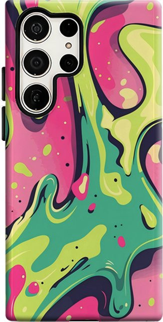 Neon Pink Slime Swirls Handyhülle für Samsung Galaxy S25 Ultra, S24 und S23 Ultra Plus mit glänzender doppellagiger Rückseite in Pink und Multicolour - Bild 1