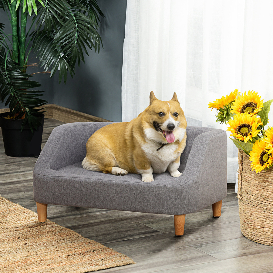 PawHut Hundesofa und Katzensofa im skandinavischen Stil von Aosom mit Holzfüßen und abnehmbarem Stoffbezug, Grau, B/T/H: 75 x 55 x 39 cm - Bild 2