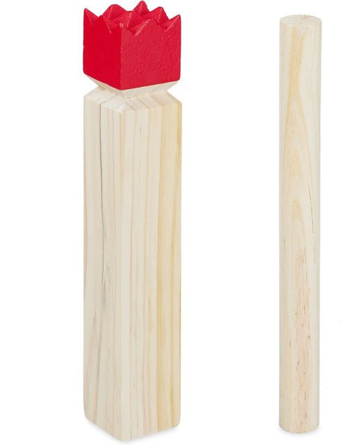 Relaxdays Wikinger Kubb Wikingerspiel aus Kiefernholz Natur Rot - Bild 1