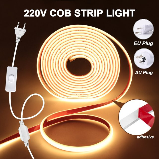 FastDeng COB-LED-Streifen IP65 wasserdicht, weiß, 220 V mit Netzteil und Schalter für den Garten - Bild 1