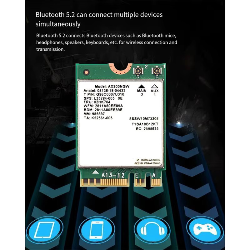 AX200 WLAN-Karte M.2 NGFF mit WiFi 6 und Bluetooth 5.2, Dual-Band 2,4GHz/5GHz, 2974Mbps WLAN-Adapter inklusive Antenne - Bild 3